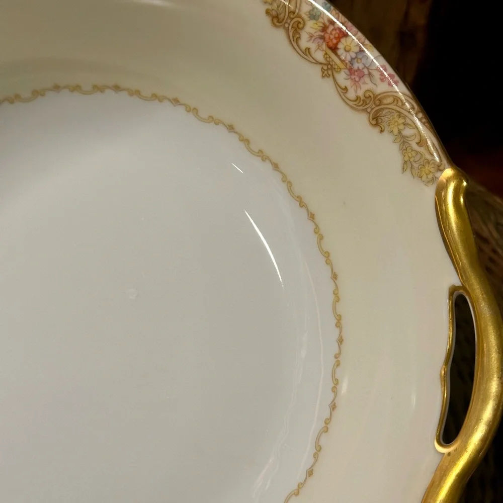 Vintage Noritake Trojan Round Double Handled Serving Bowl Gold Floral Japan